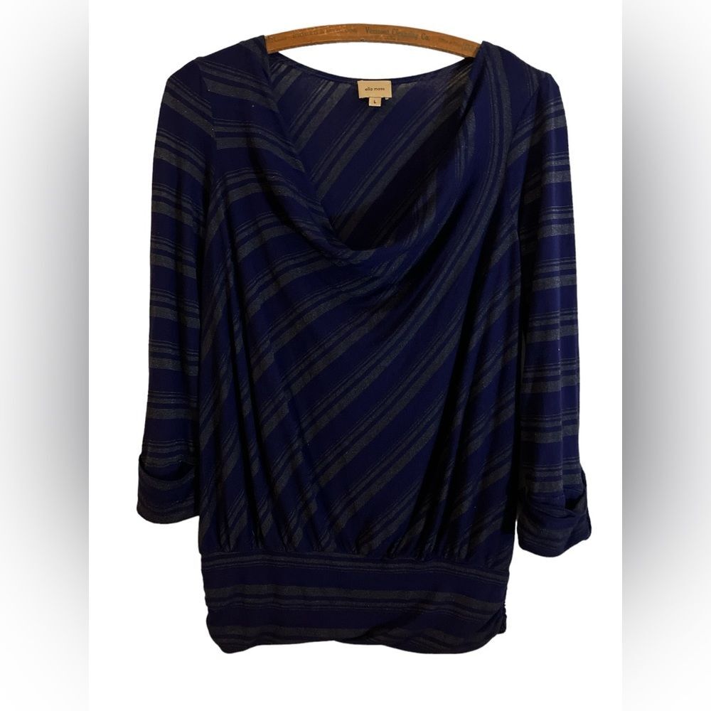 Ella Moss Top Size L Y2K Stripes Purple